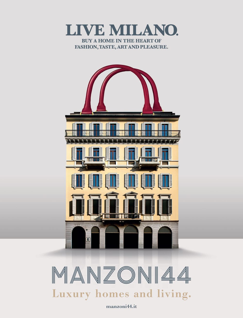 Print campaign made for Manzoni44. 'LIVE MILANO. BUY A HOME IN THE HEART OF FASHION, TASTE, ART AND PLEASURE.'