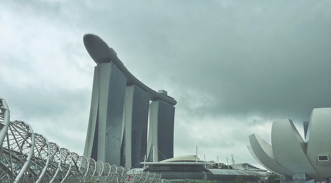 Marina Bay Sands, Singapore. A strange skyscraper with a huge ship on top.
